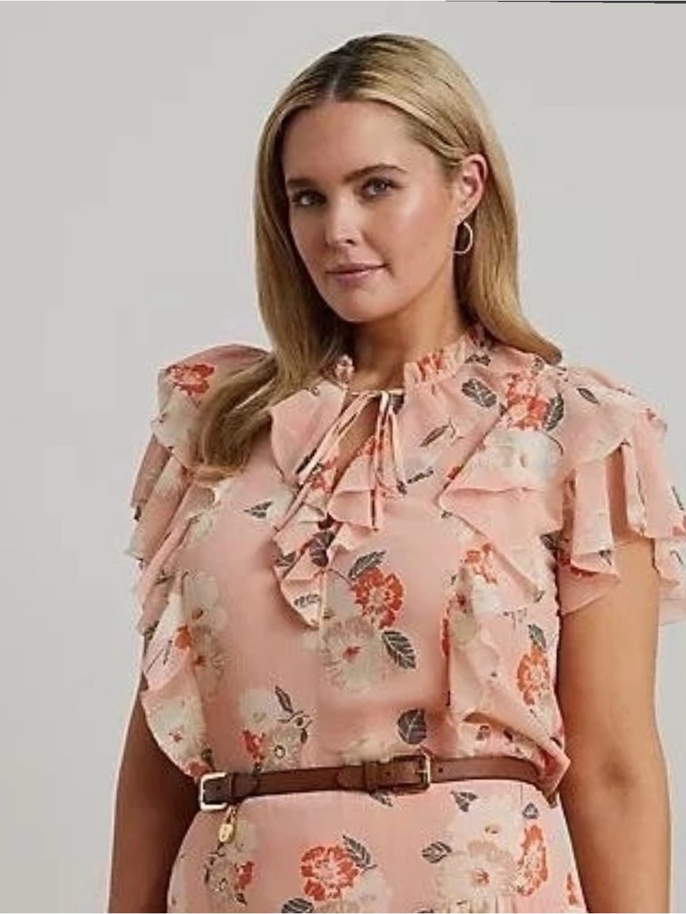Ralph Lauren Pink Floral Ruffle trim Georgette Blouse Size XL NWT $135